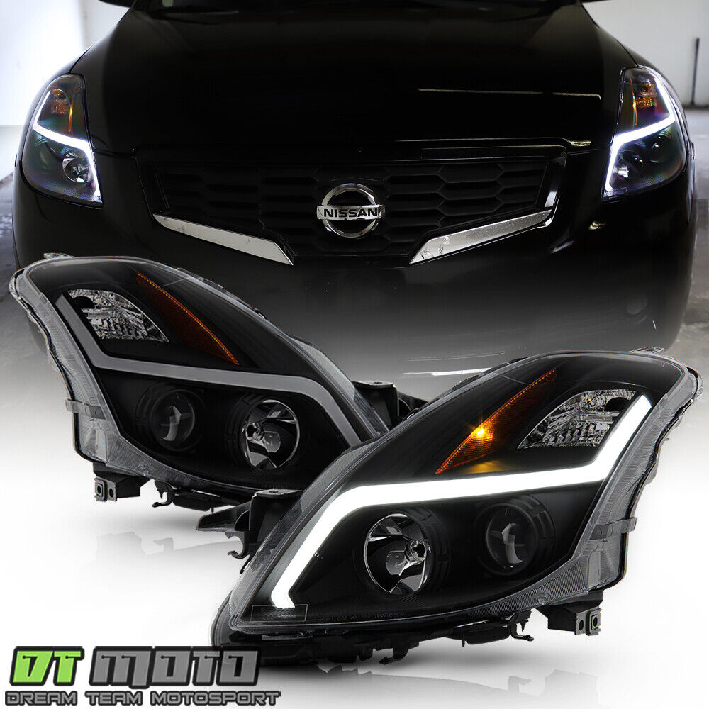 For 2008-2009 Altima Coupe Black Smoked LED Tube Projector Headlights Headlamps