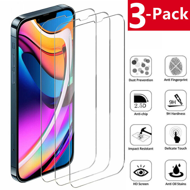 3 PACK For iPhone 15 14 13 12 11 Pro Max XR 8 7 Tempered GLASS Screen Protector