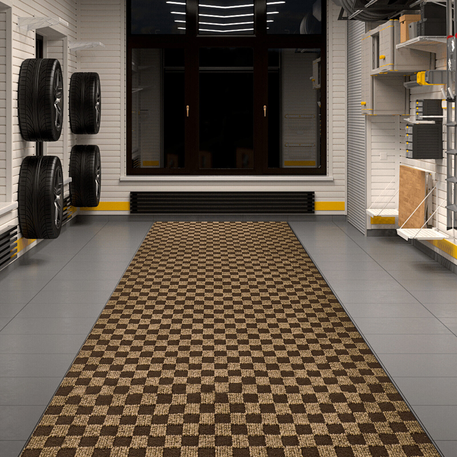 Runner Rug Hallway Non Slip Rubber Back Custom Size as Carpet Doormat Checkered