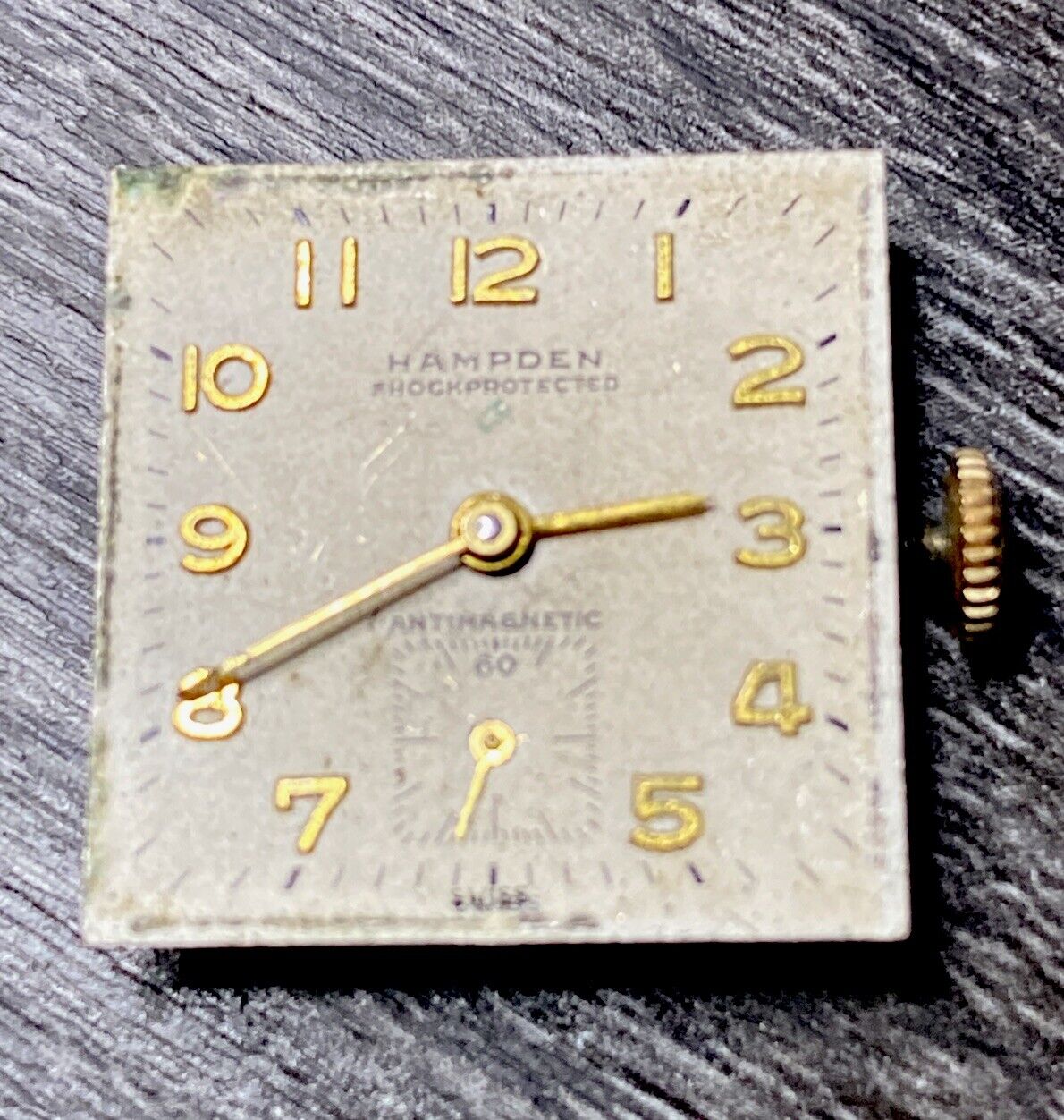 Hampden Watch Movement 17 Jewel Shock Protected Swiss Made Ticking F6502