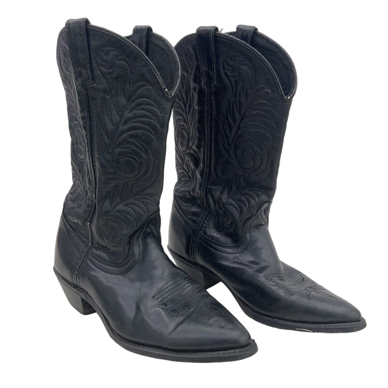 Vintage Acme Black Leather Western Cowgirl Boots Women\'s Size 7.5 Preowned