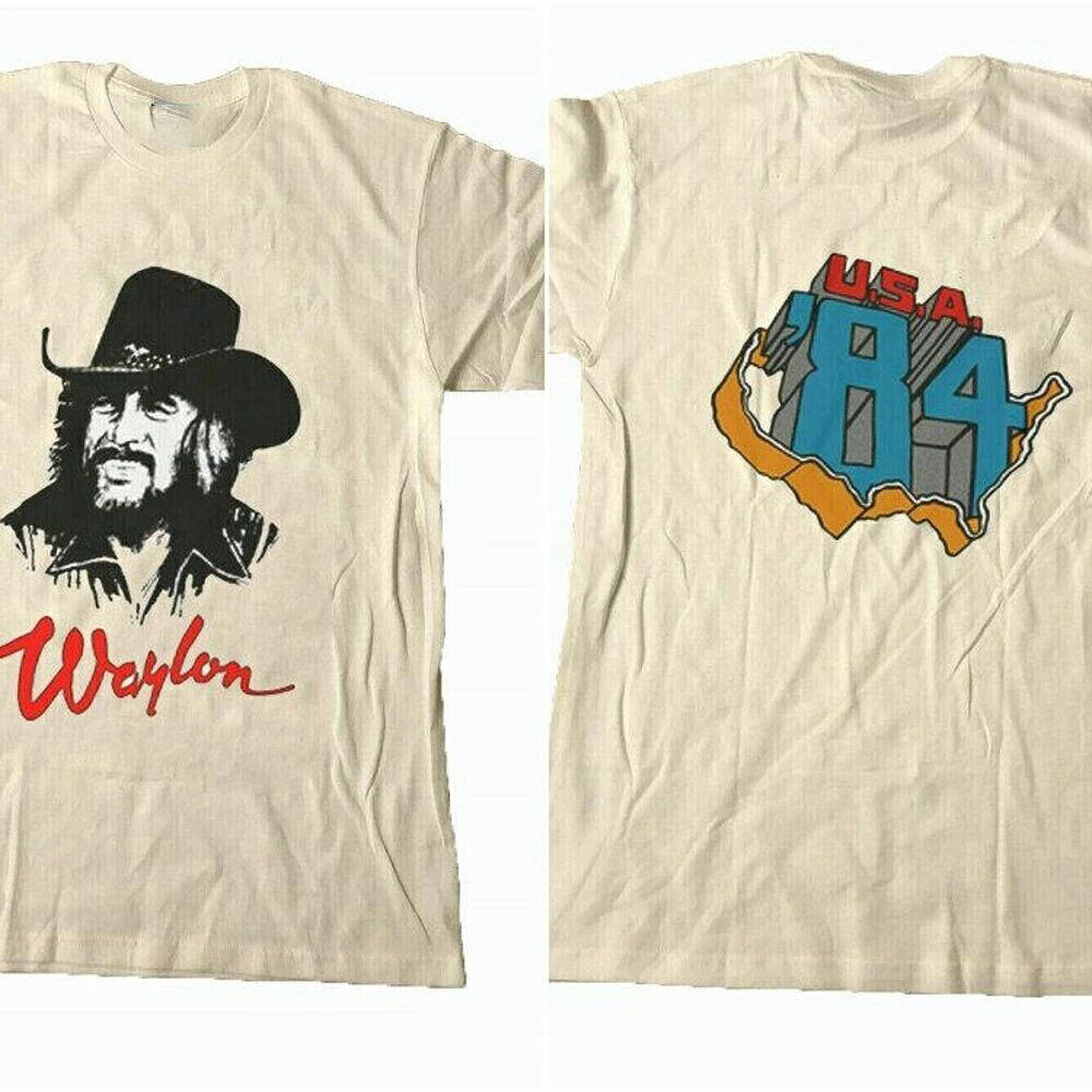 Waylon Jennings 84 Tour Music *2side T-Shirt Funny White Vintage Gift Men Women