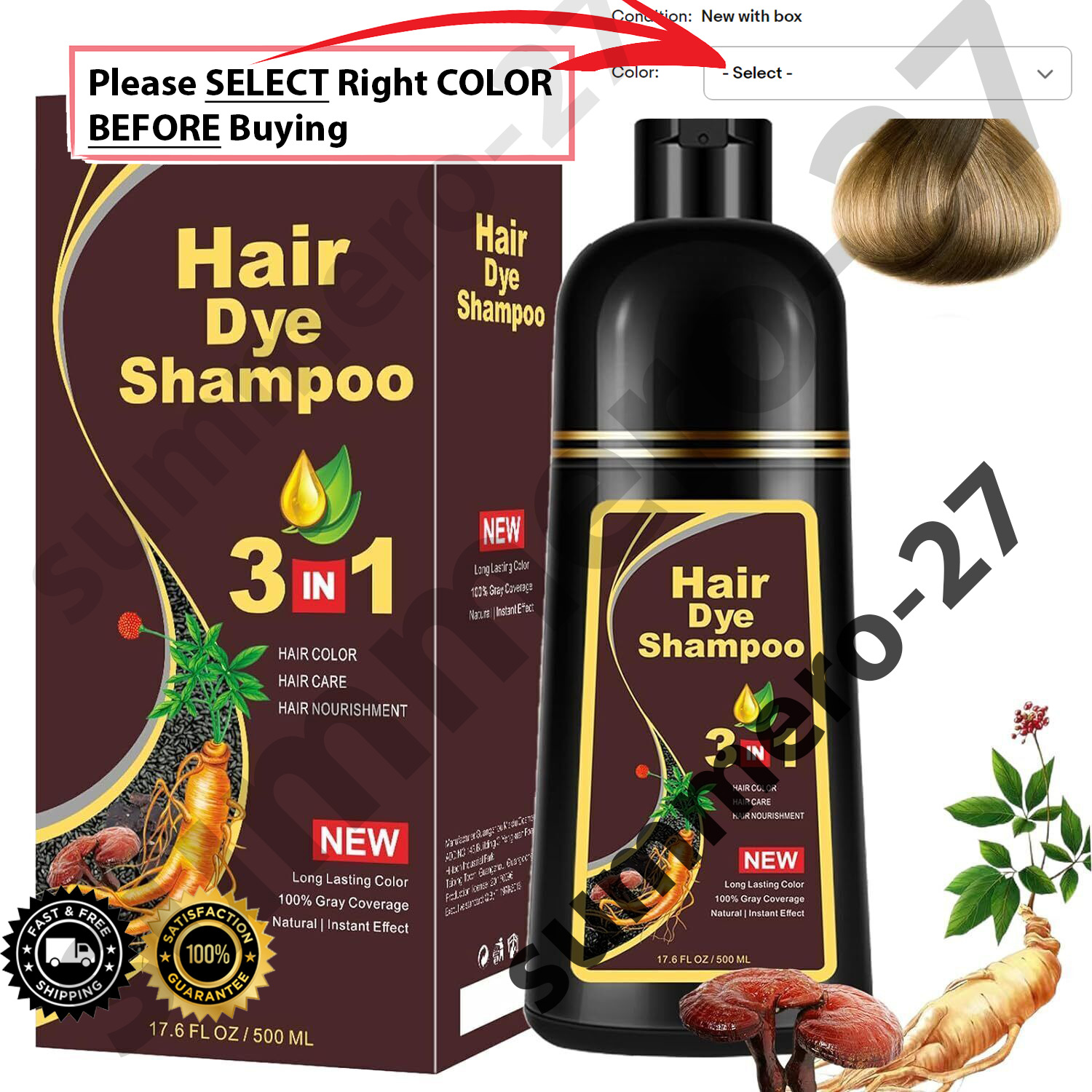 Hair Dye Shampoo 3 in 1 Hair Shampoo Instant Hair Dye Herbal Ingredients US Ship