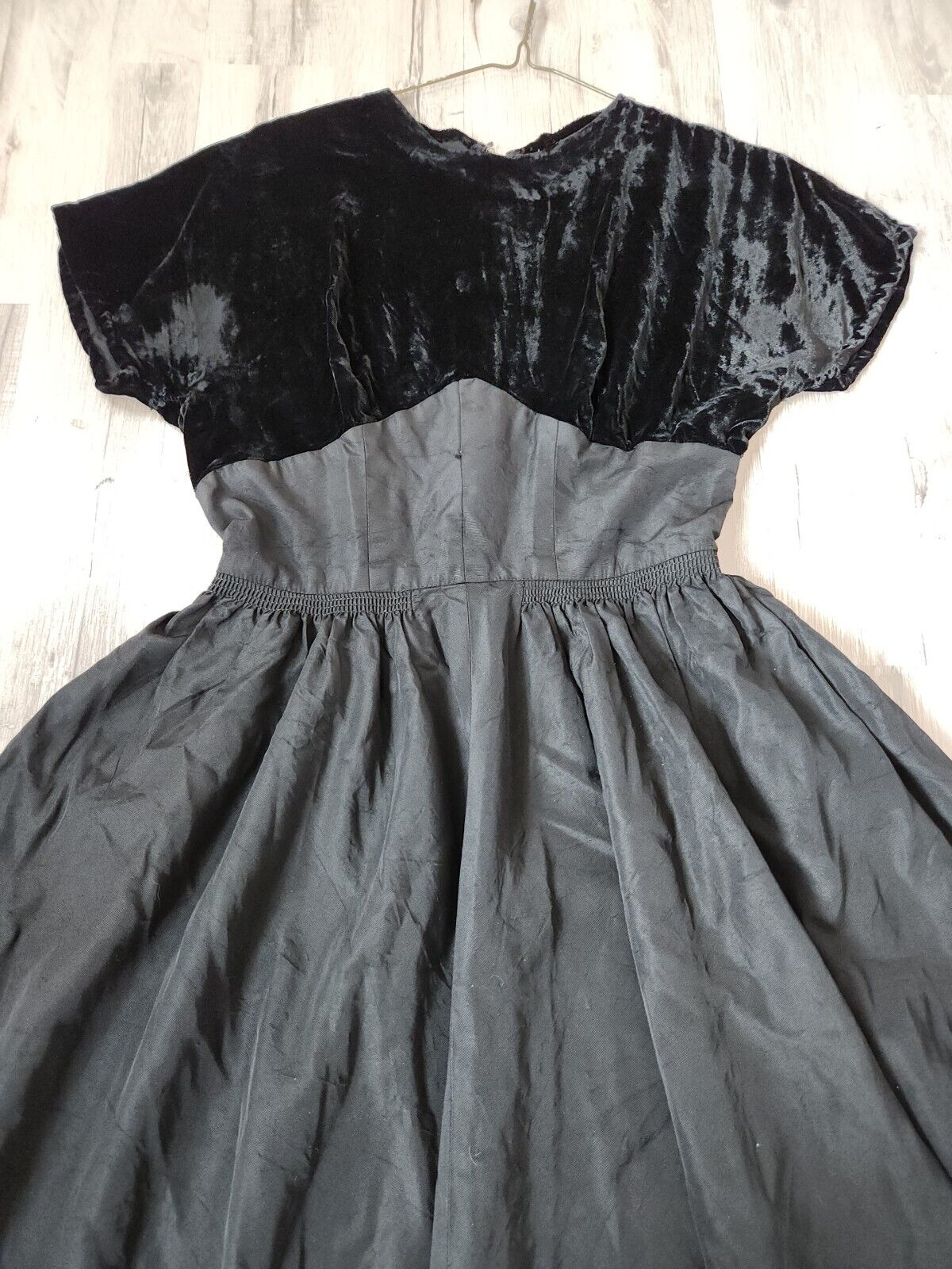 Vintage 1940s Little Black Dress Velvet Top