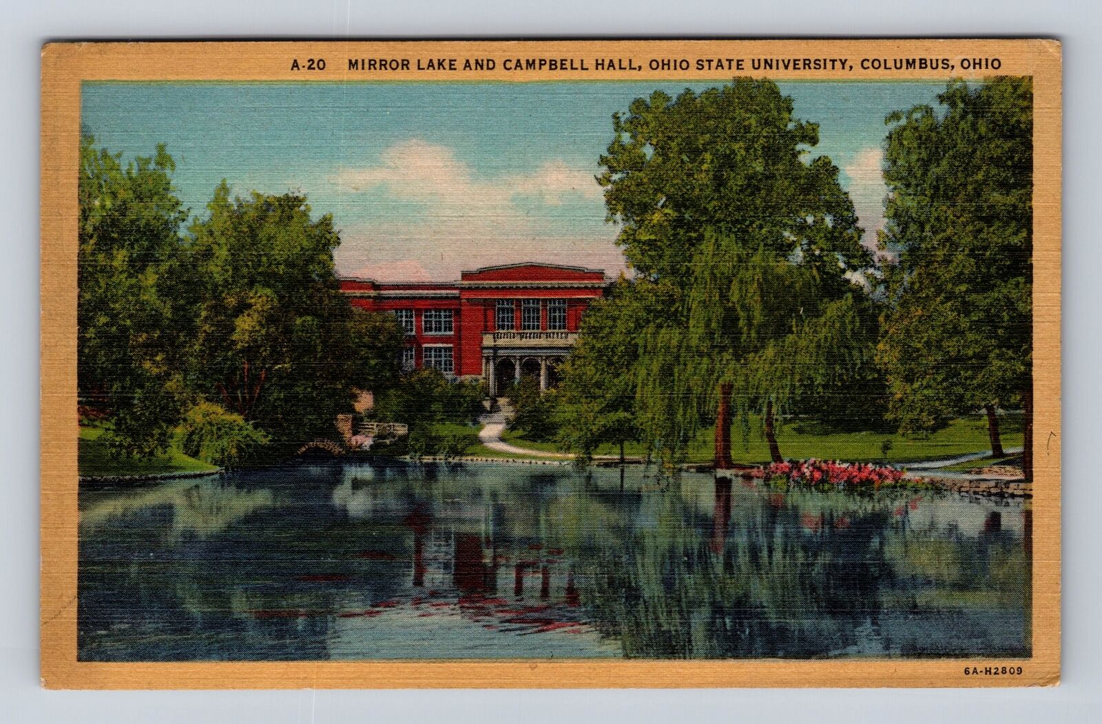 Columbus OH-Ohio State University, Mirror Lake, Campbell Hall, Vintage Postcard