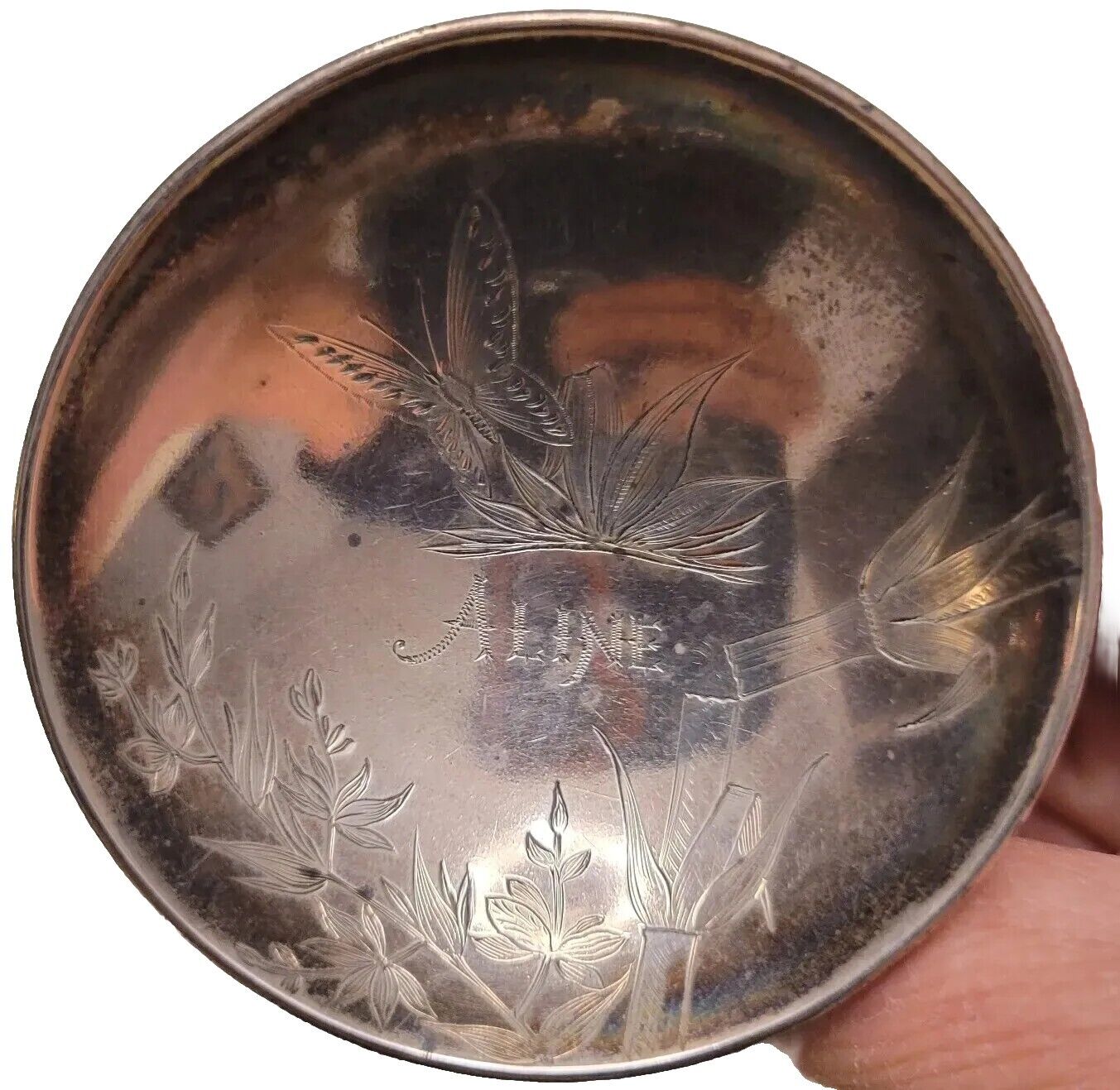 VTG Japanese Sterling Silver Sake Cup 1520N Hallmarks Hand Engraved ALINE 