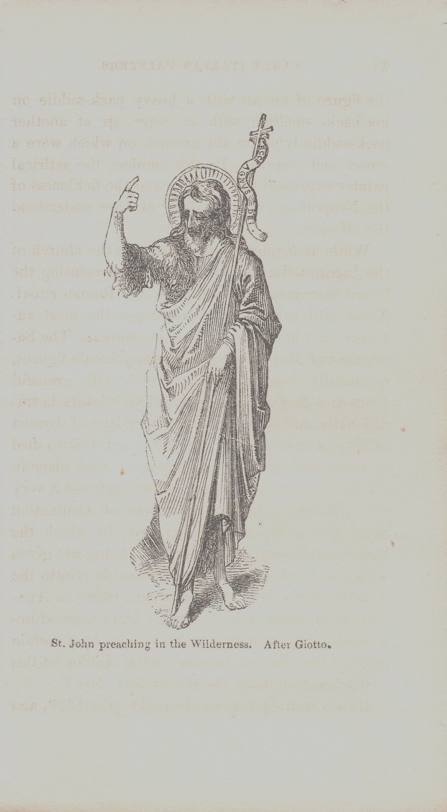Original c1845 Antique Woodcut Religious Italian Art Print SAINT JOHN PREACHING