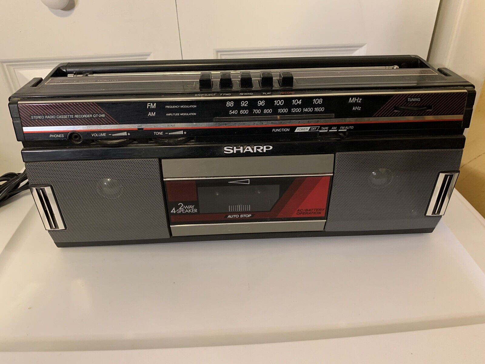 Vtg Rare 1980\'s SHARP Boombox QT-248 (BK) AM/FM Stereo Radio Cassette Recorder
