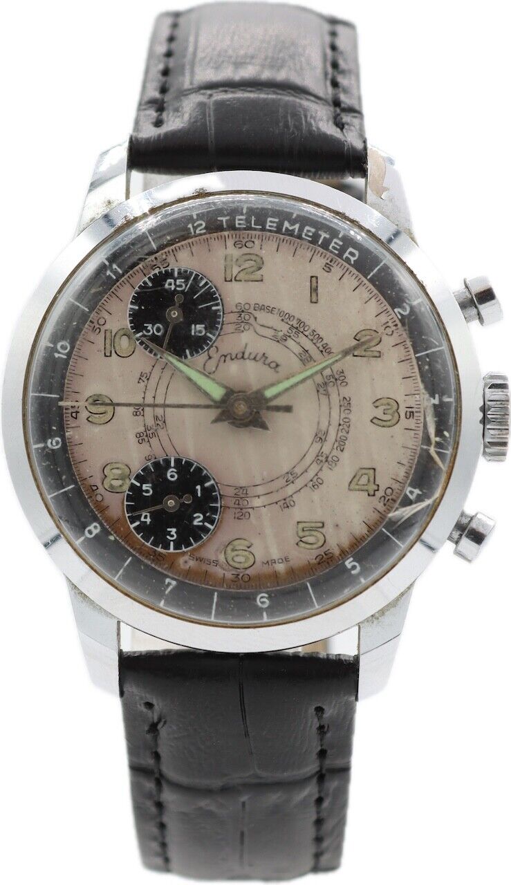 Vintage 36mm Endura Panda Dial Men's Basic Chronograph Wristwatch Pin Lever