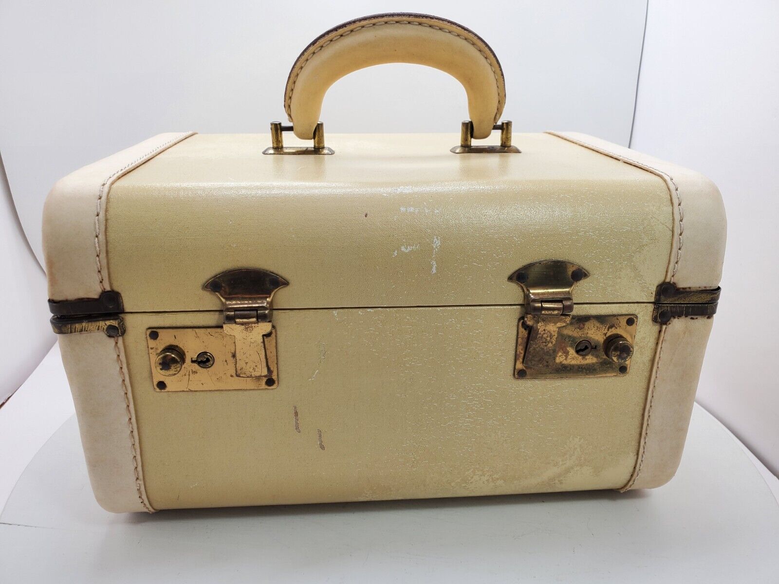 Vintage Train Case Cosmetic Travel Mirror Vanity Makeup Bag Luggage Suitcase
