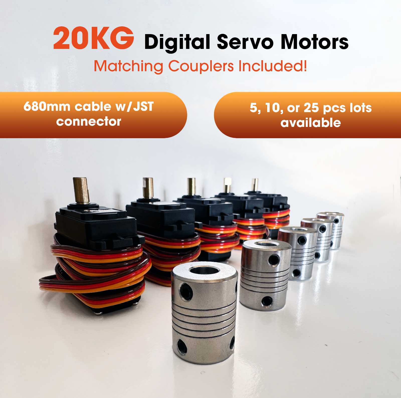 5 / 10 / 25 pack 20KG 6V Digital Servo Motor w/680mm JST Connector for RC Car