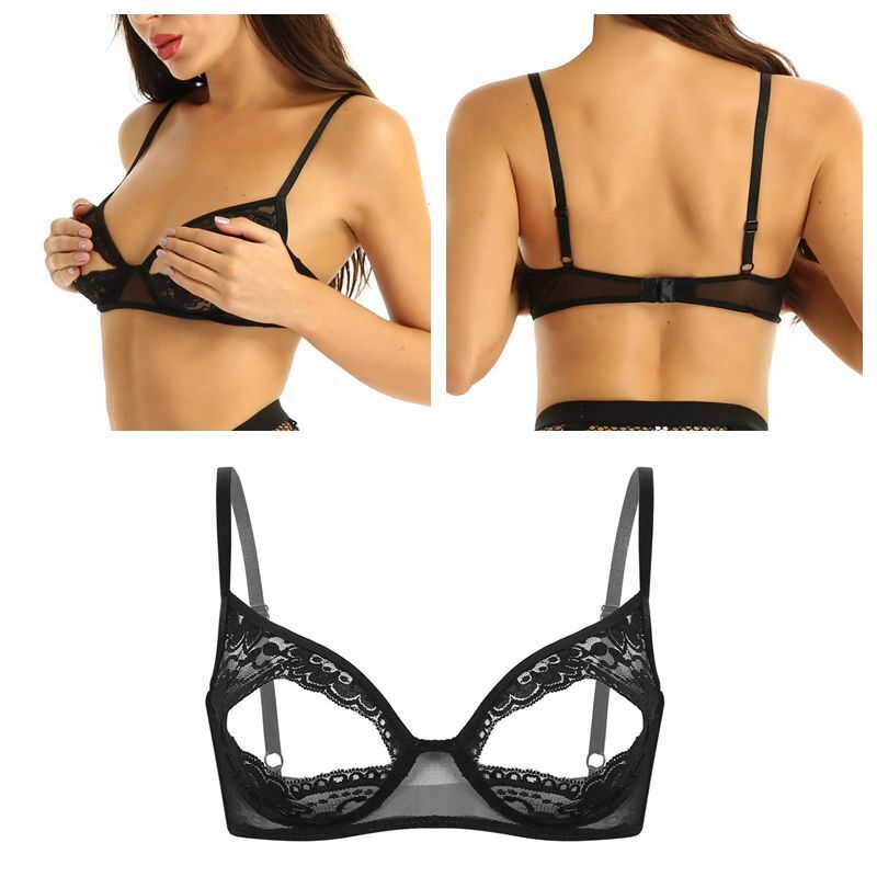 US Sexy Women Lace Open Cup Bra Bralette Cupless Underwear See through Lingerie