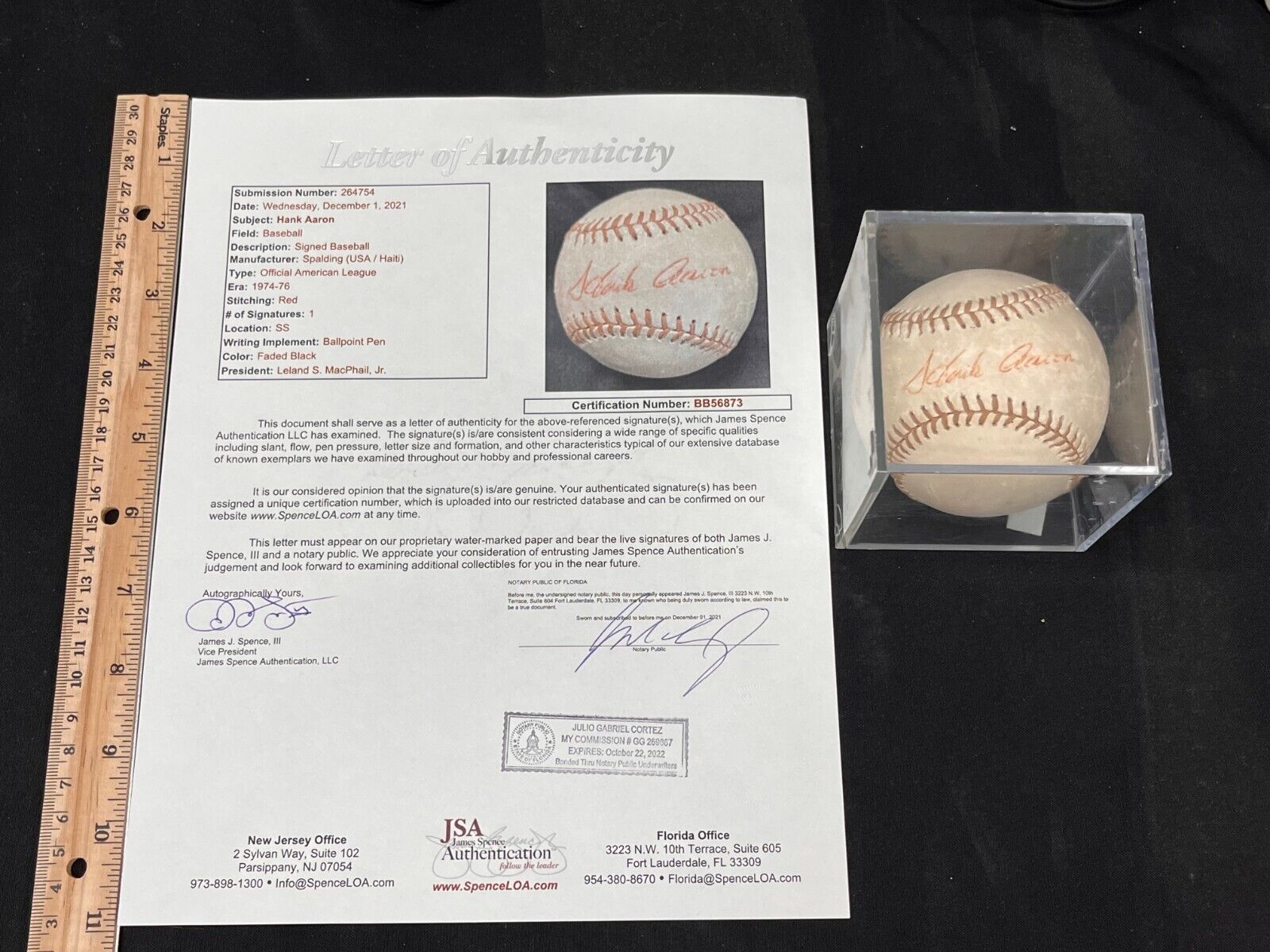 1970S VINTAGE Hank Aaron Hand Signed Autographed Baseball JSA COA LOA case AA