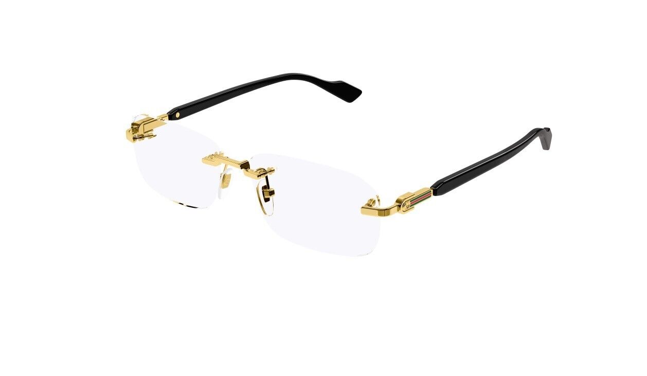 Gucci GG1221O 001 Gold-Black Rectangular Narrow Rimless Men\'s Eyeglasses
