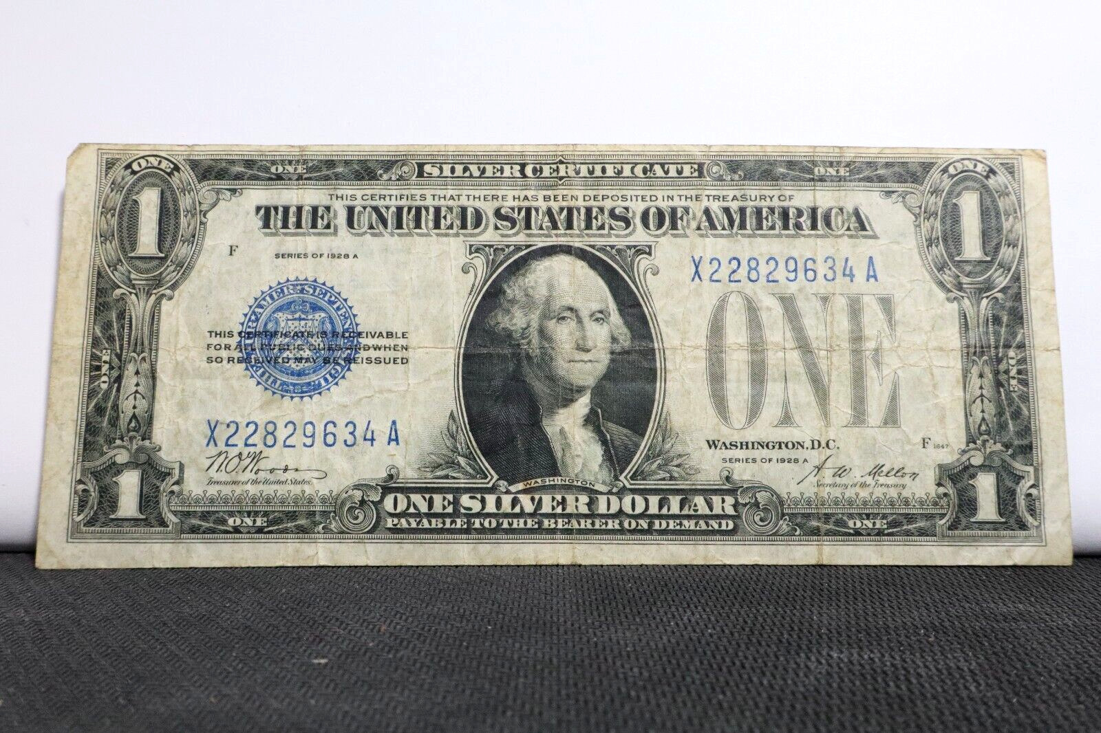 1928A $1 One Dollar Legal Tender Blue Seal United States Note, Funnyback