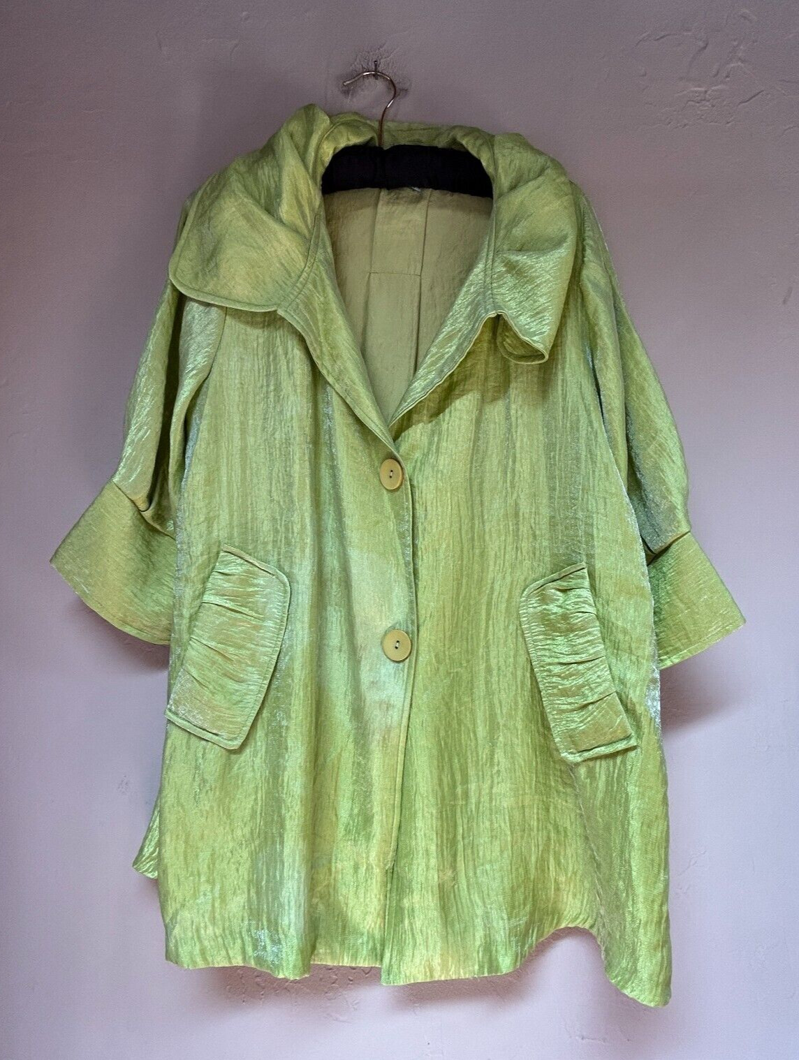 Damee NYC Signature Back-Pleat Swing Jacket Women\'s Small Green Pockets
