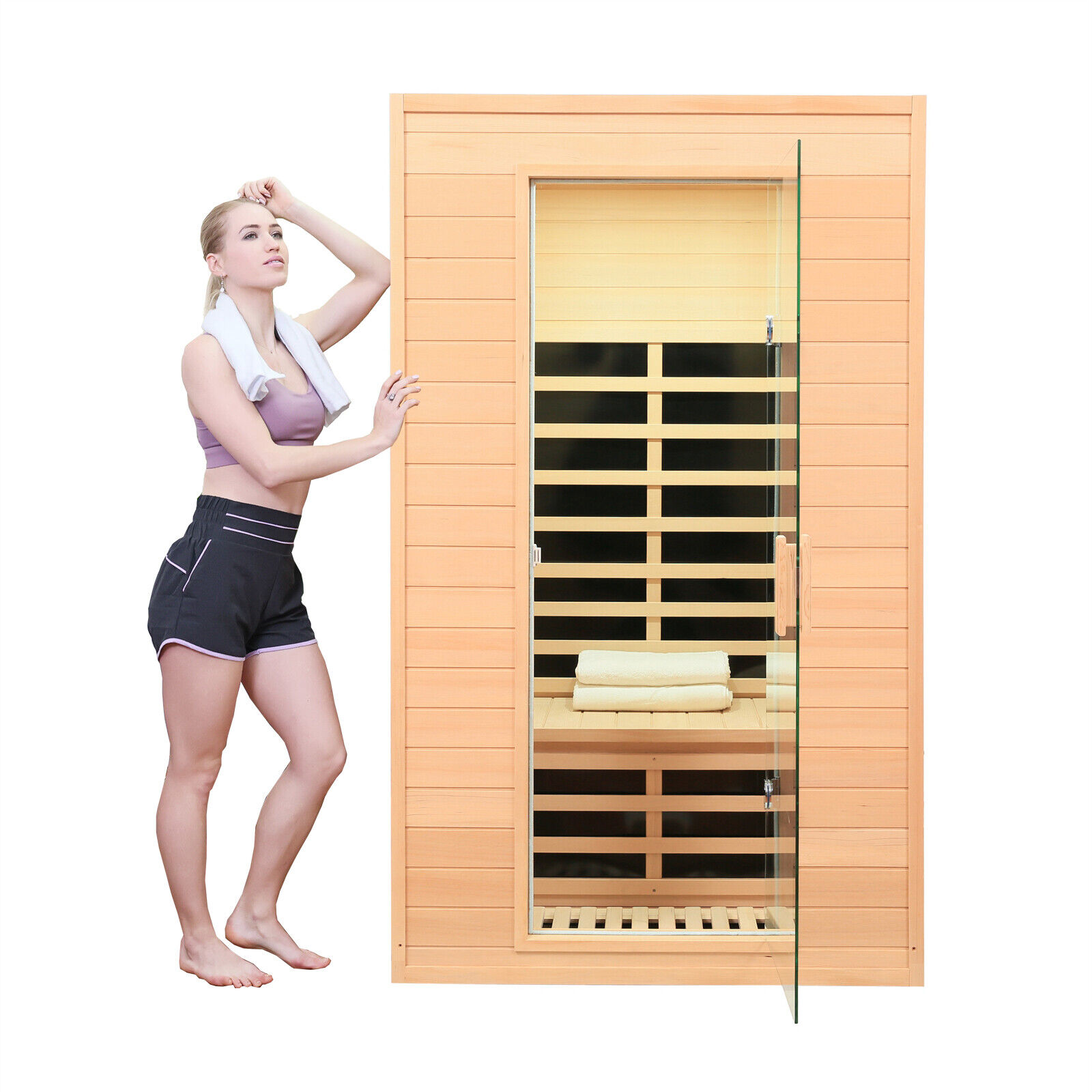 Marza Indoor Far Infrared Sauna Room Hemlock Wood Detox for 2 Persons 1500W