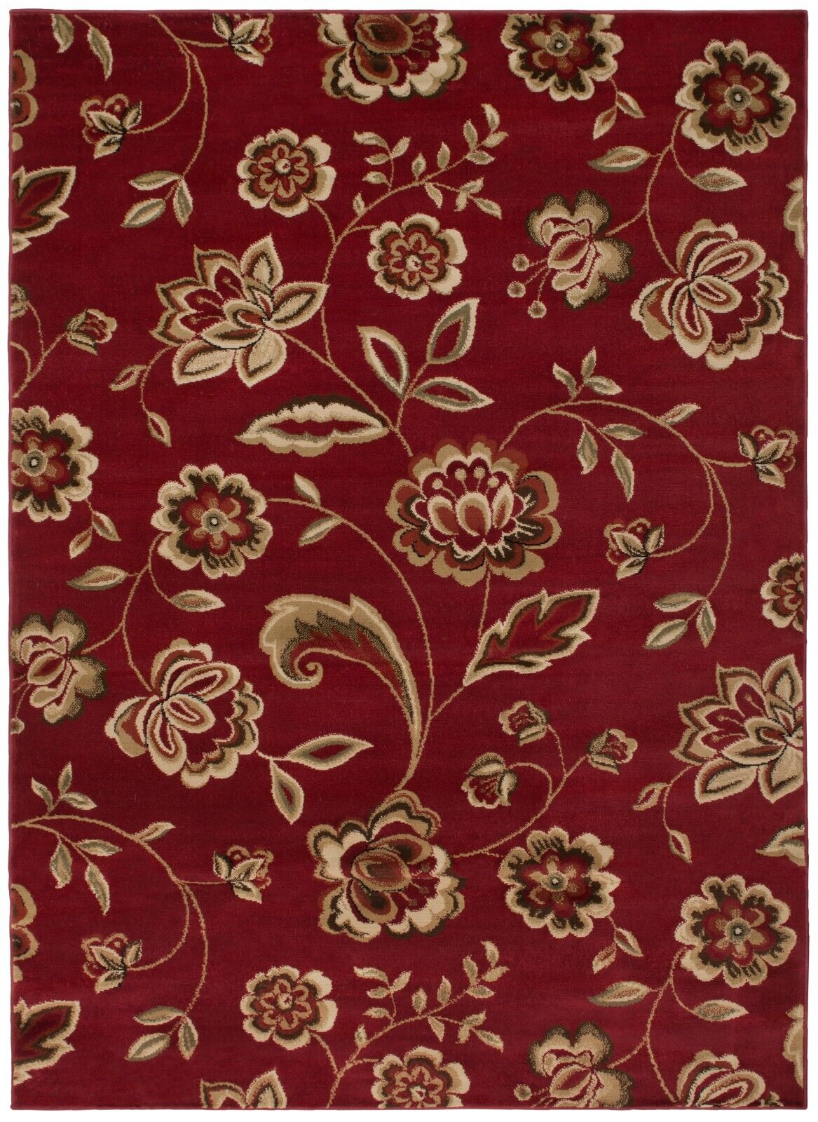 Flora Area Rug Modern Contemporary Flowers Floral Red Beige *FREE SHIPPING*