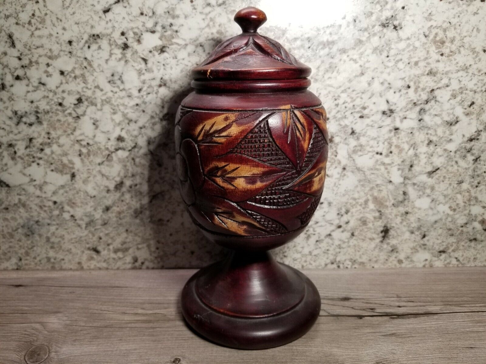 Vintage Treenware Carved Lidded Wood Wooden Jar