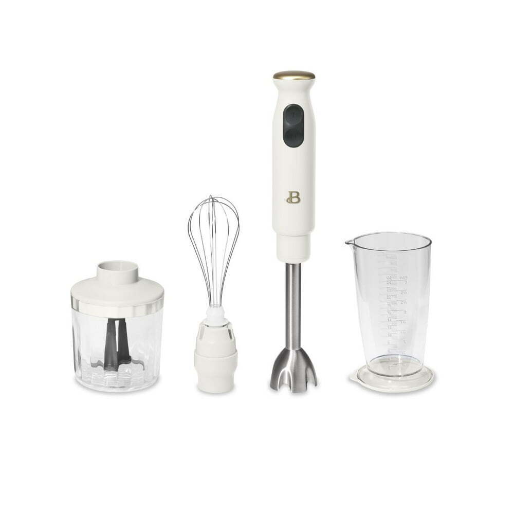 Beautiful 2-Speed Immersion Blender with Chopper & Measuring Cup, White Icing by