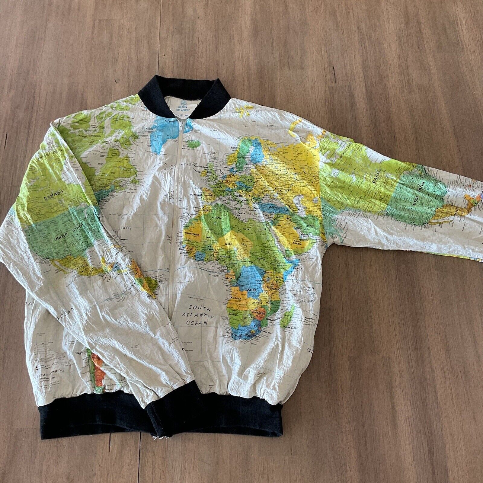 Vintage Wearin\' The World Jacket Cobain Mens Size XXL World Map Coat 44-46