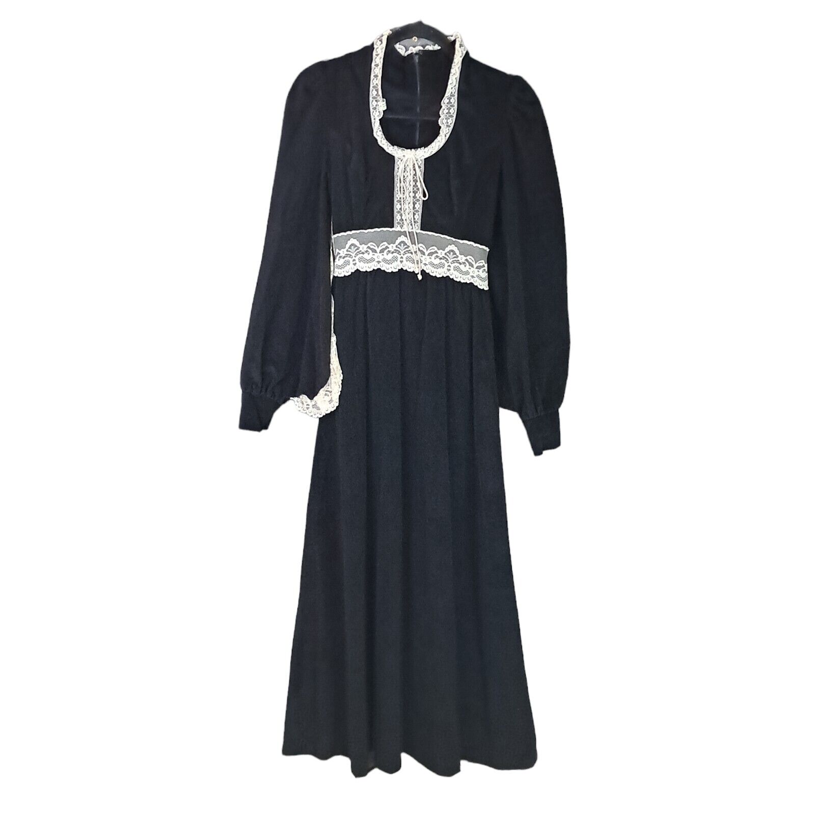 Vintage 70s Maxi Dress Boho Renaissance Fairy Festival Peasant Bell Sleeve Lace