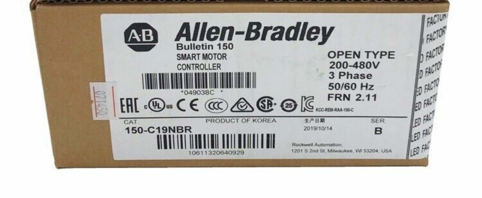 Allen Bradley 150-C19NBR Ser B SMC-3 Smart Motor Controller 150C19NBR NEW