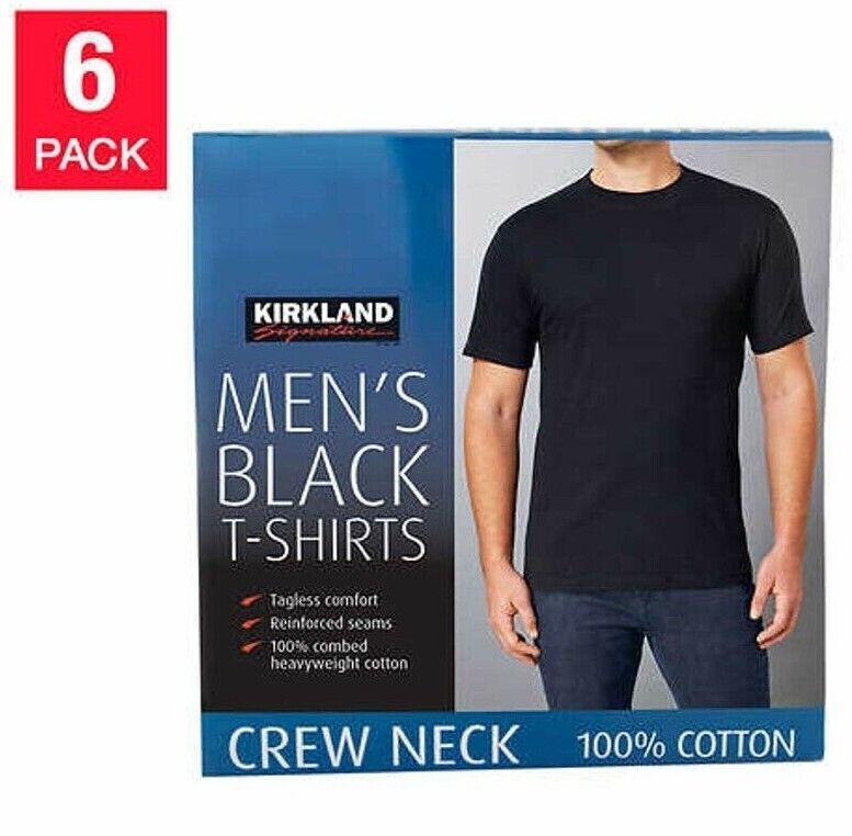 6-Pack Kirkland Signature Men’s Crew Neck Tee, Choose Color Size FAST S/H NEW