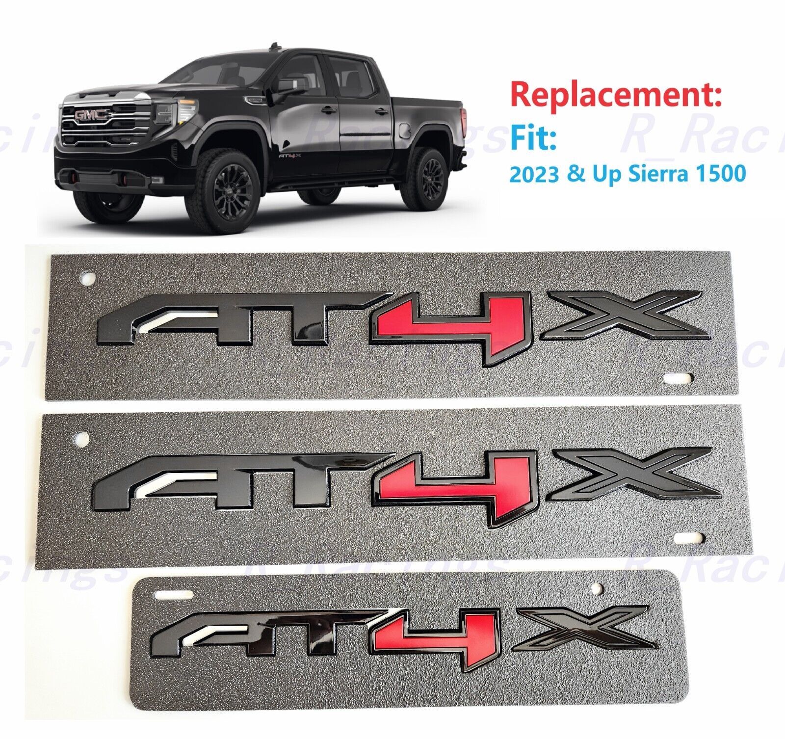 3PCS Gloss Black Red Doors Rear AT4X Emblems GMC 2023-2024 Sierra 1500