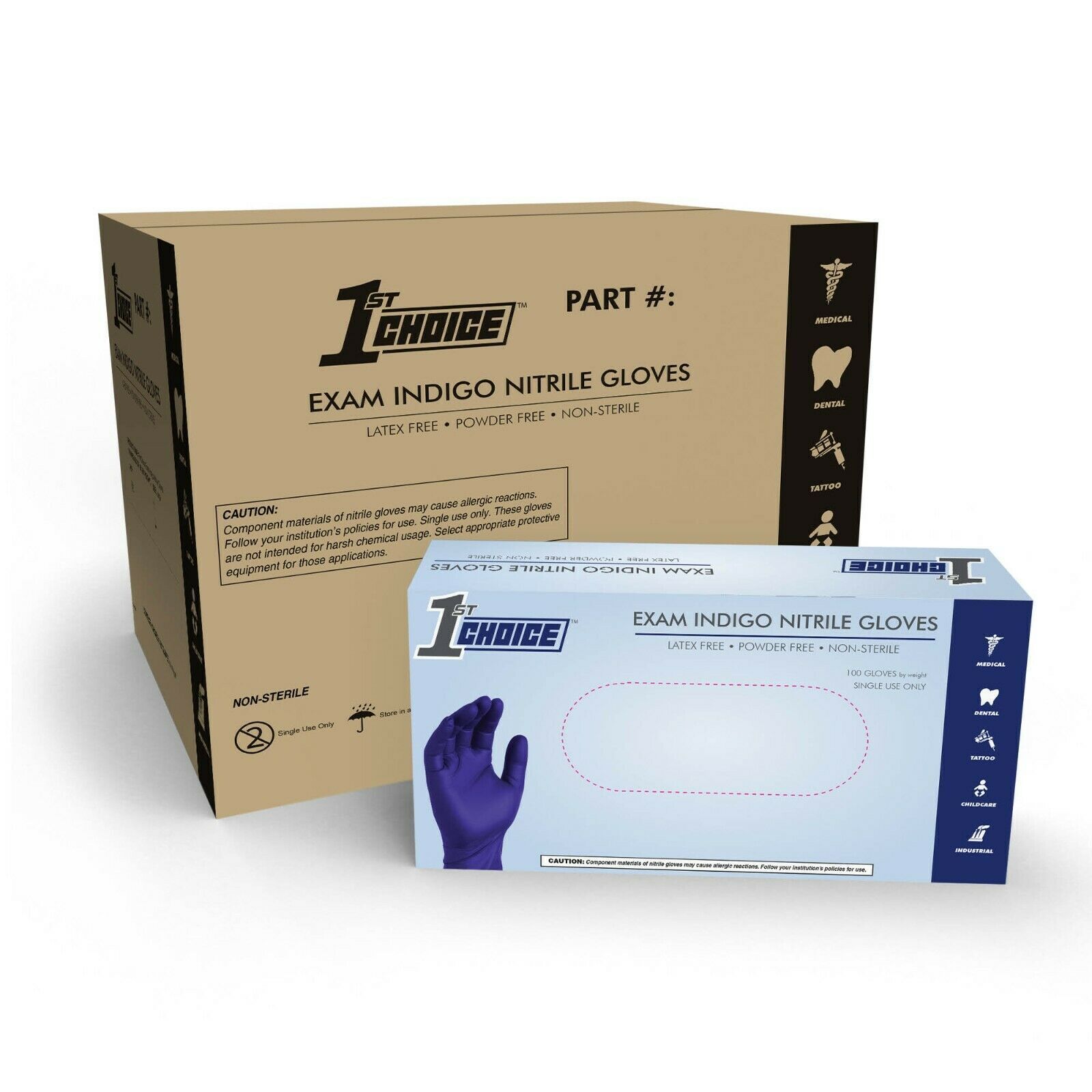 1st Choice Indigo Nitrile Disposable Exam/Medical Gloves 3 Mil, Latex-Free