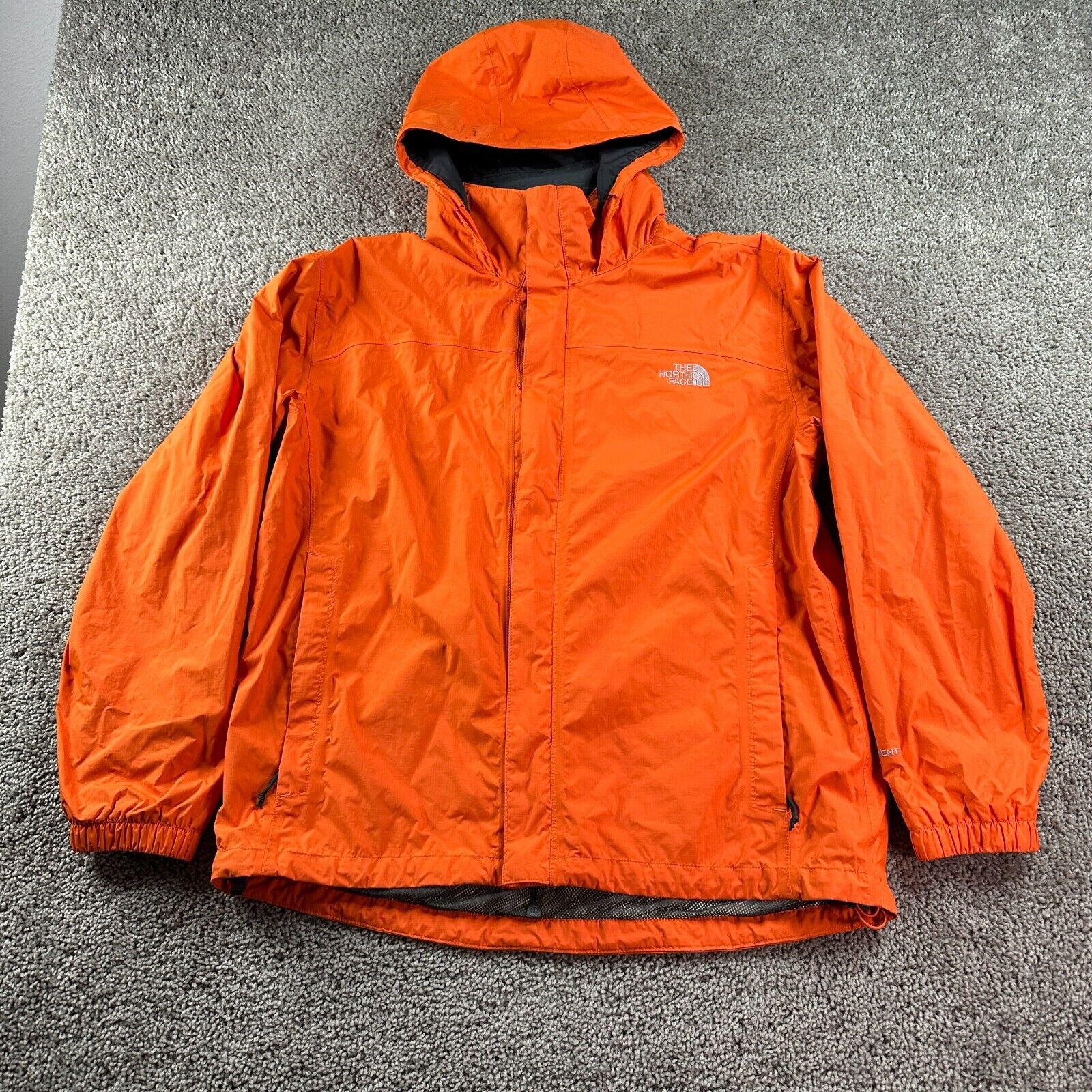 The North Face Jacket Mens Large Orange Hyvent Resolve Hooded Rain Coat FLAW