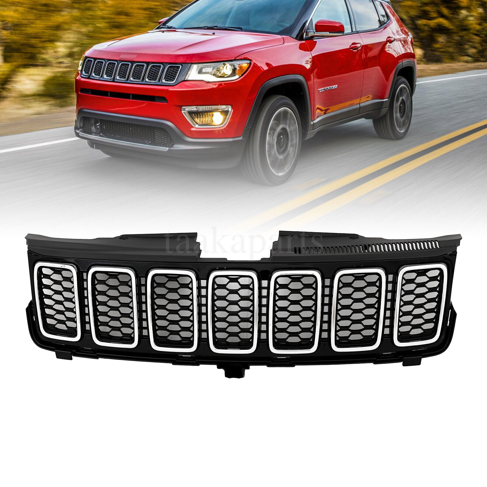 Front Bumper Upper Grille Grill W/ Chrome Trim For Jeep Grand Cherokee 2017-2020