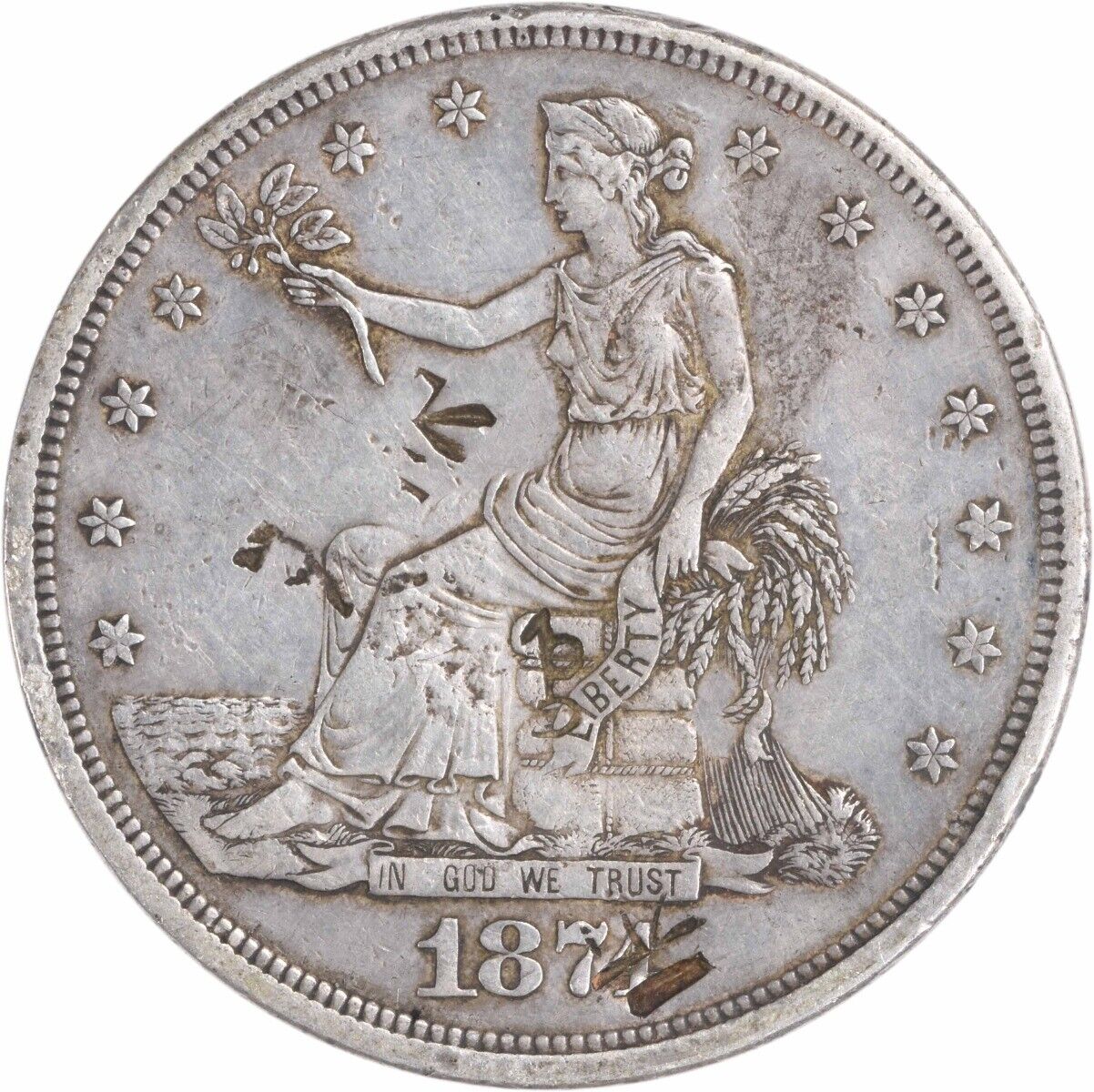 1874-CC Trade Silver Dollar EF 5 Chops Uncertified