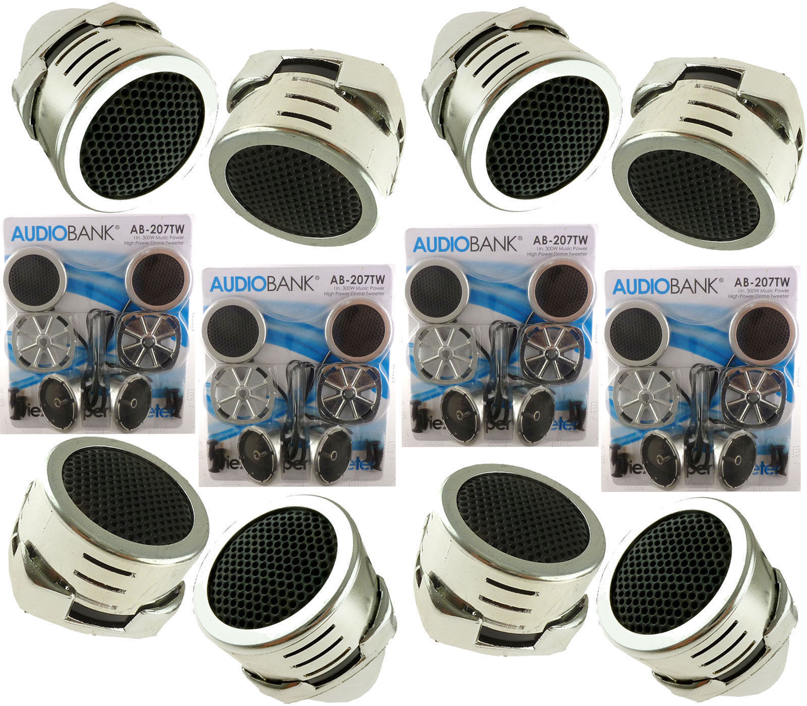 Chrome Super High Frequency Mini Dome Car Tweeters 4 Pairs 1200W Total Power
