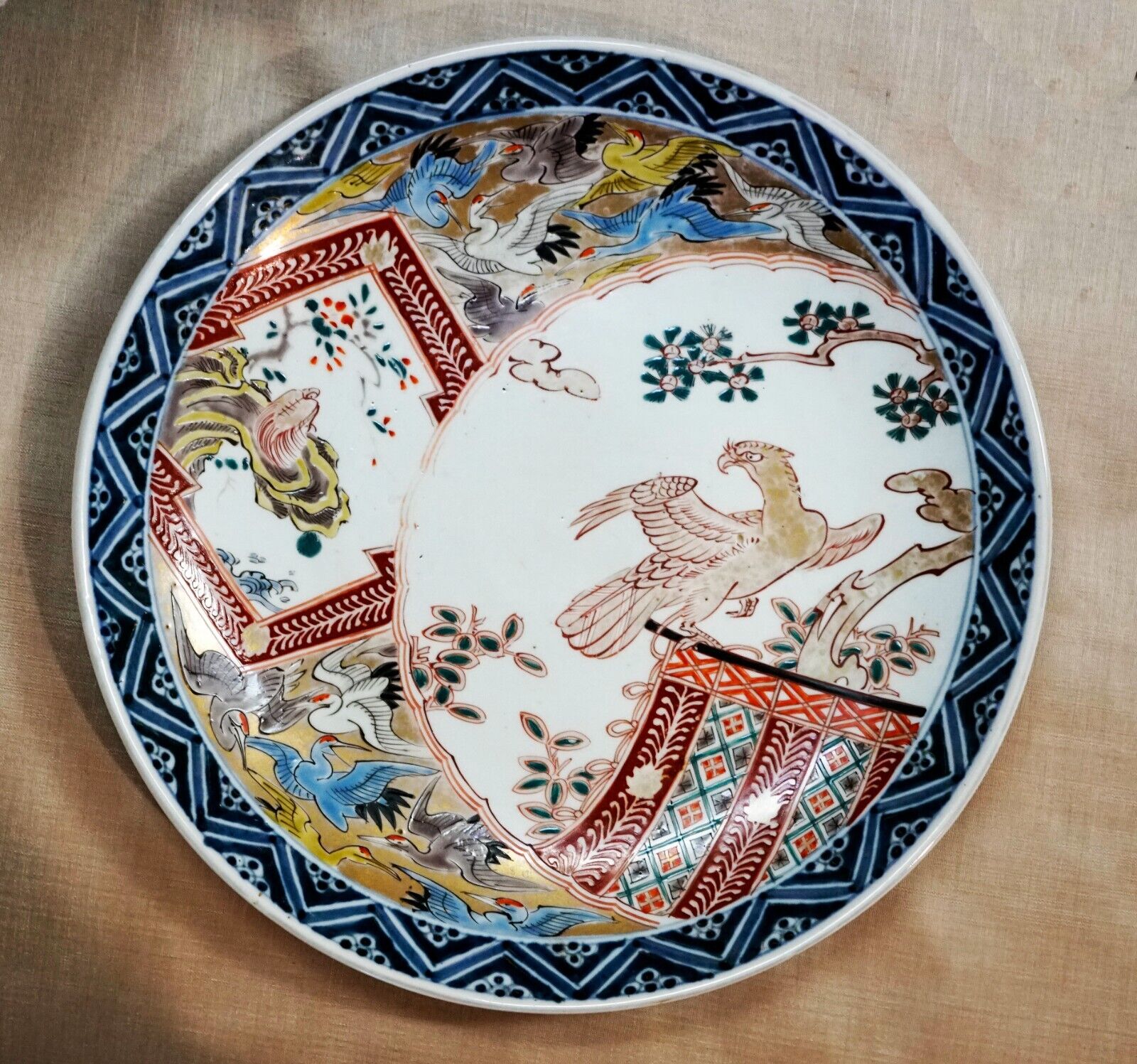 Authentic Antique Japanese Arita Imari Porcelain Plate Meiji period c. 1850