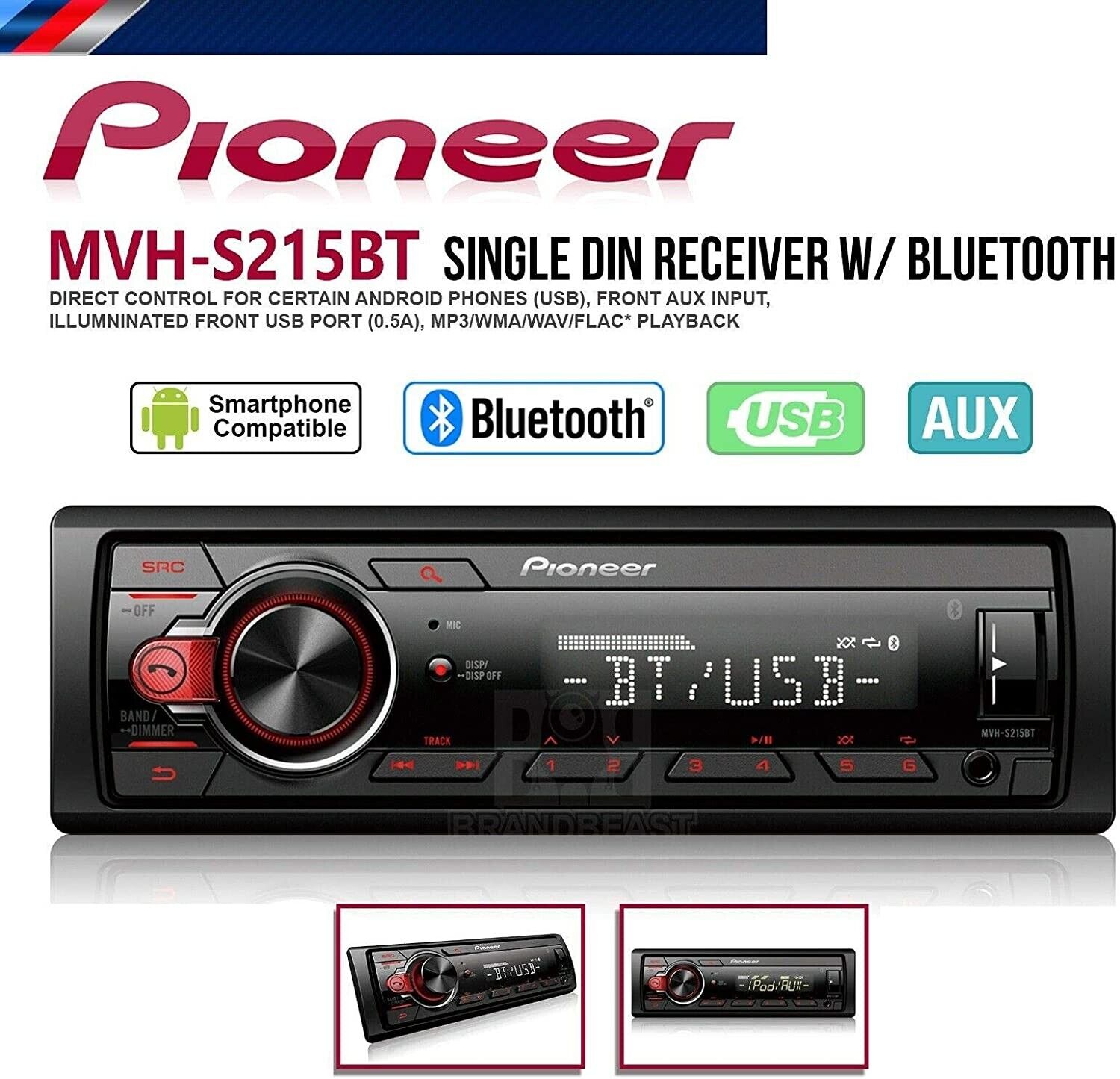 Pioneer MVH-S215BT 1-DIN AM/FM Stereo USB AUX MP3 Digital Media Car Receiver