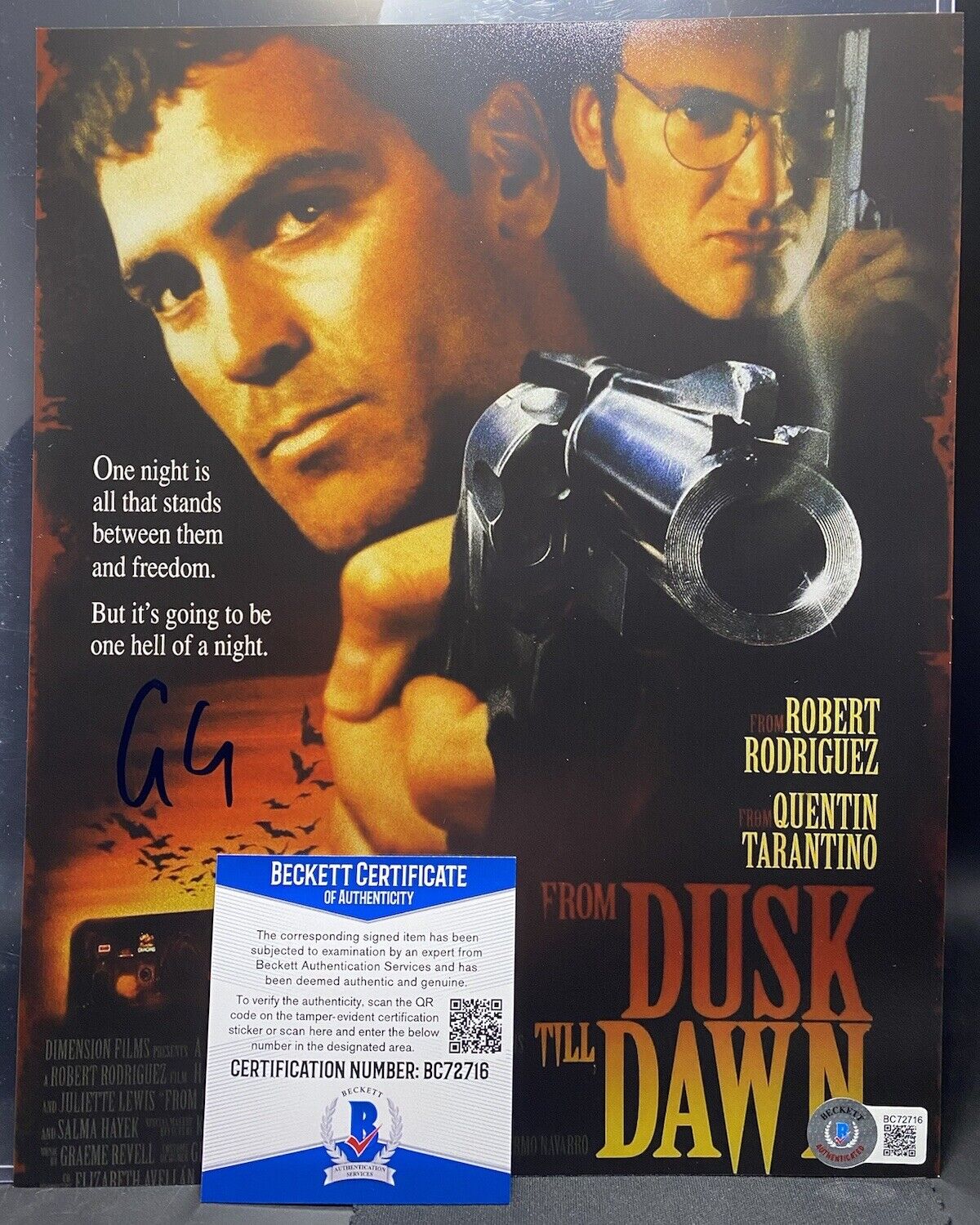 GEORGE CLOONEY SIGNED ‘FROM DUSK TILL DAWN’ 8x10, BECKETT CERTIFIED AUTOGRAPH