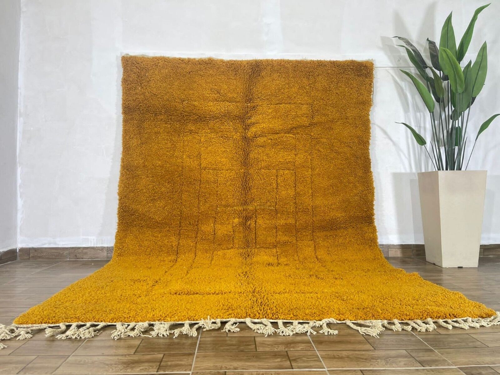 Vintage Beni Ourain Rug Moroccan Berber Yellow Rug Handmade Wool Boho Rug