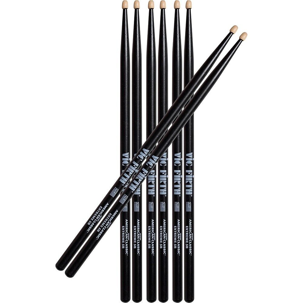 Vic Firth Buy 3 Pairs Black Extreme Drum Sticks Get 1 Pair Free 5B Wood
