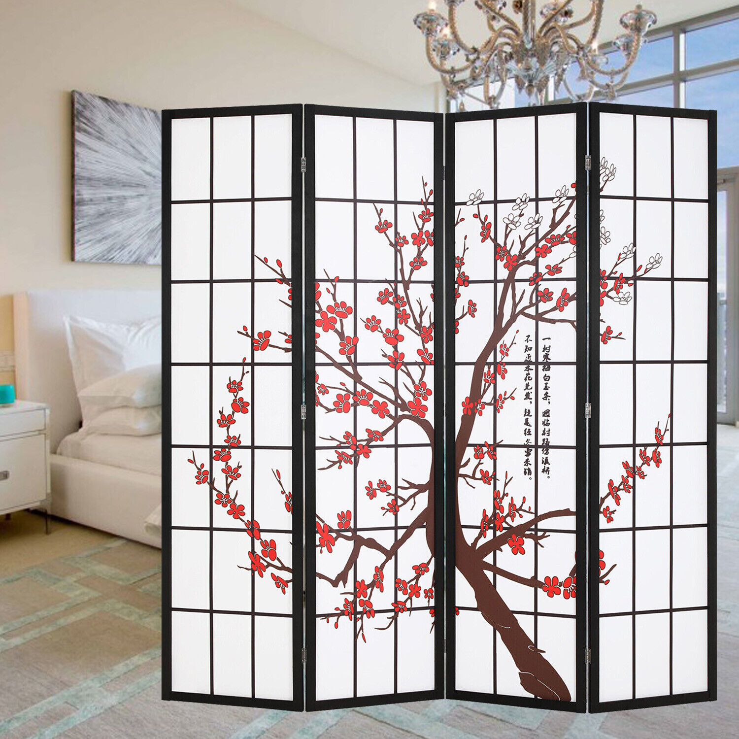 4 Panel Room Divider Screen  Folding Room Divider Panel Privacy Wooden Screen