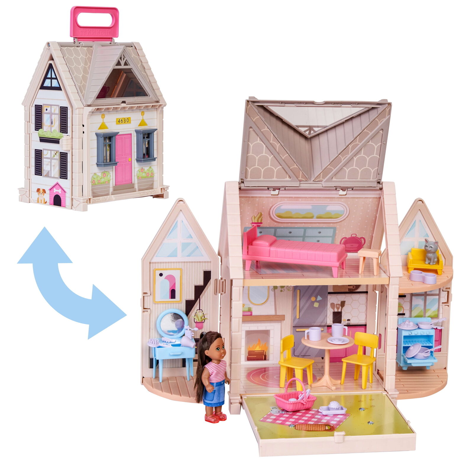 Tote-ables™ Portable Cottage Dollhouse with Doll Included, Storage30 Accessories