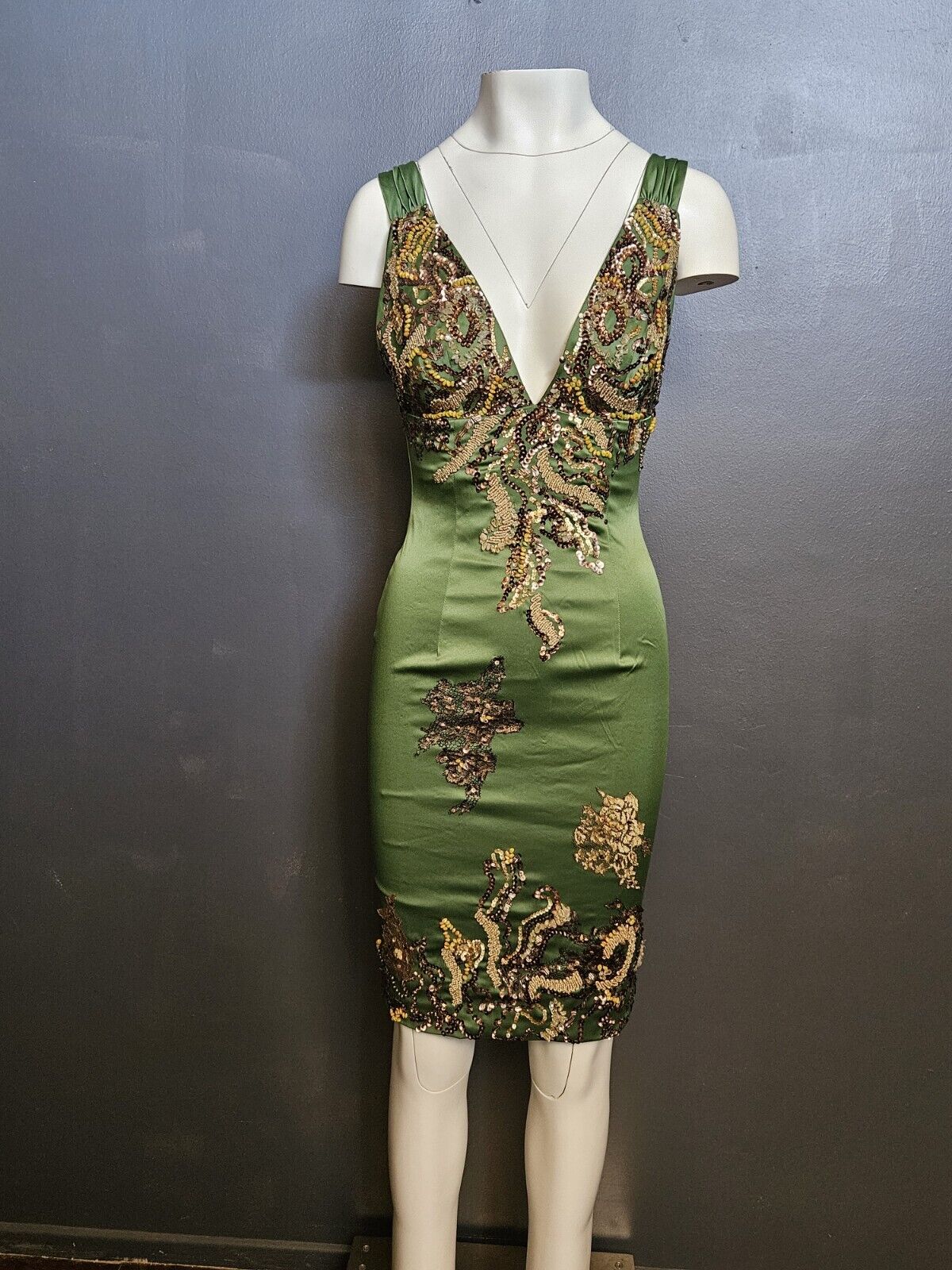 💥STUNNING MANDALAY Y2K Evening COCKTAIL DRESS Julian Joyce Embellished JADE 4