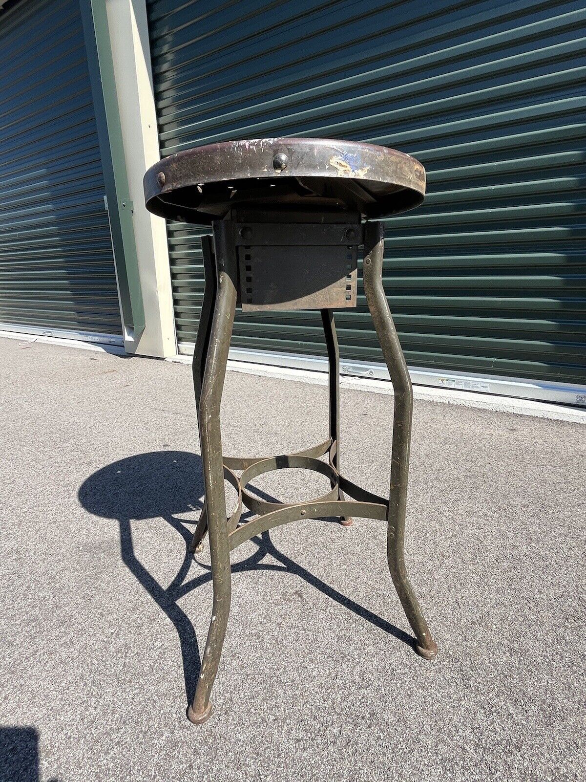 1940s Industrial Vintage UHL STEEL Toledo Metal Bar DRAFTING Chair Stool USA