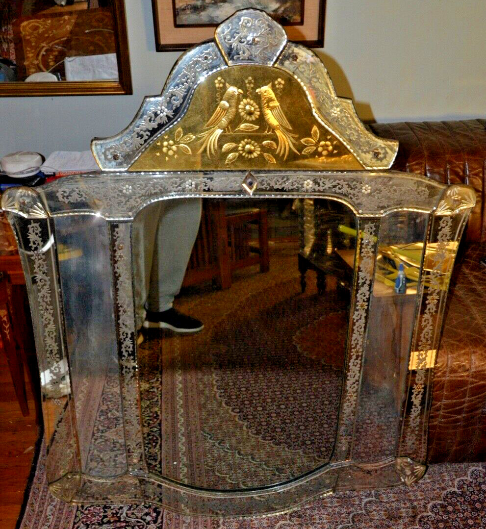 Stunning c1800s Antique Large VENETIAN ETCHED MIRROR -47\