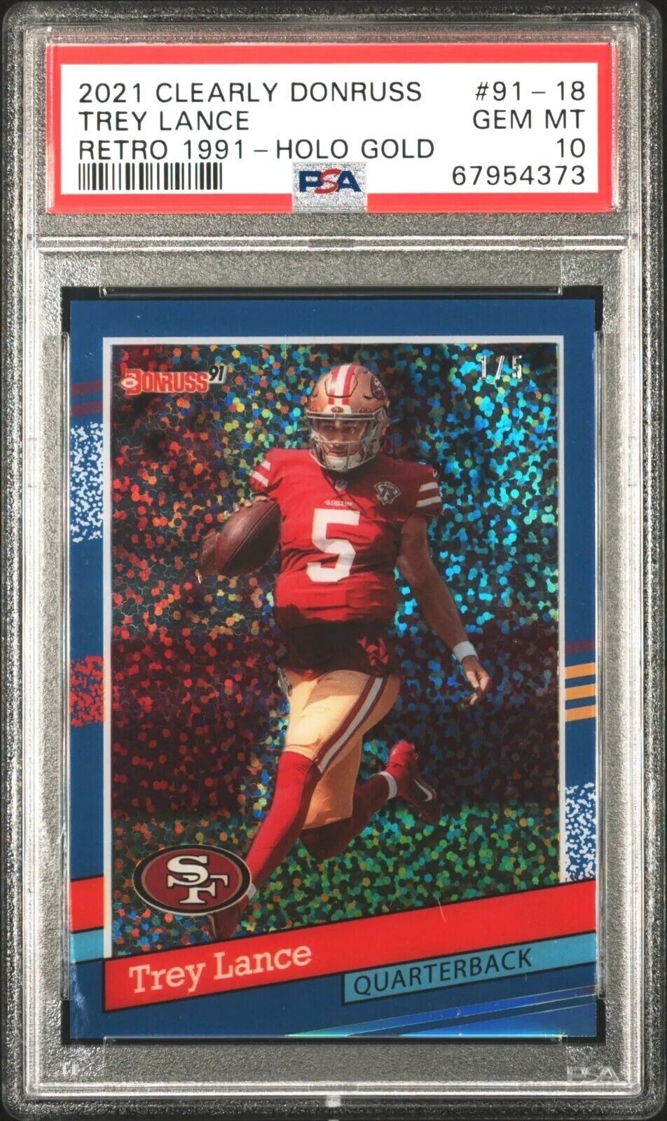 RARE 2021 Clearly Donruss Trey Lance Gold Holo Numbered /5 Rookie PSA 10 POP 1/1
