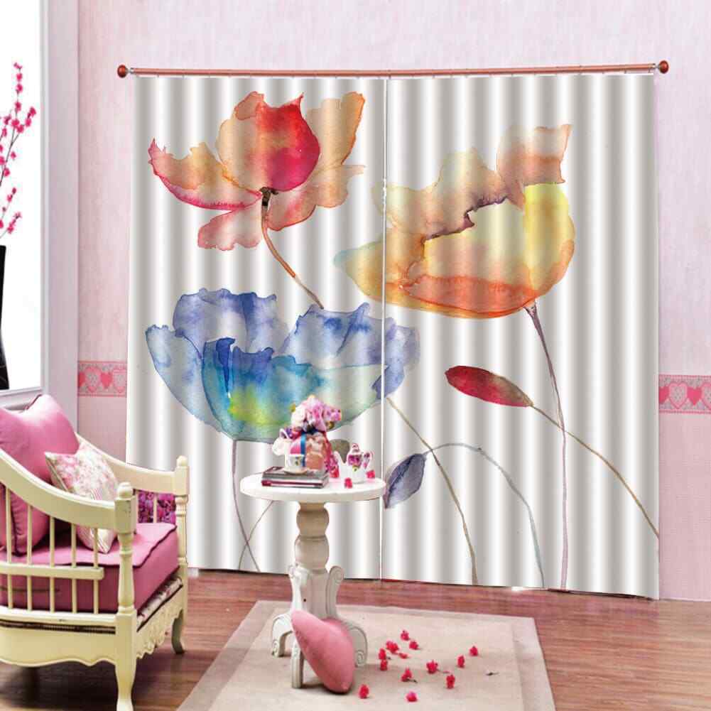 Blue Nice Pink Flowers Printing 3D Blockout Curtains Fabric Window Home Decor