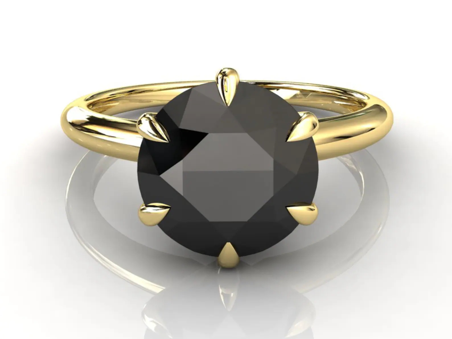 6.00ctw Round Brilliant Cut Jet Black Diamond Engagement Ring 14K Yellow Gold