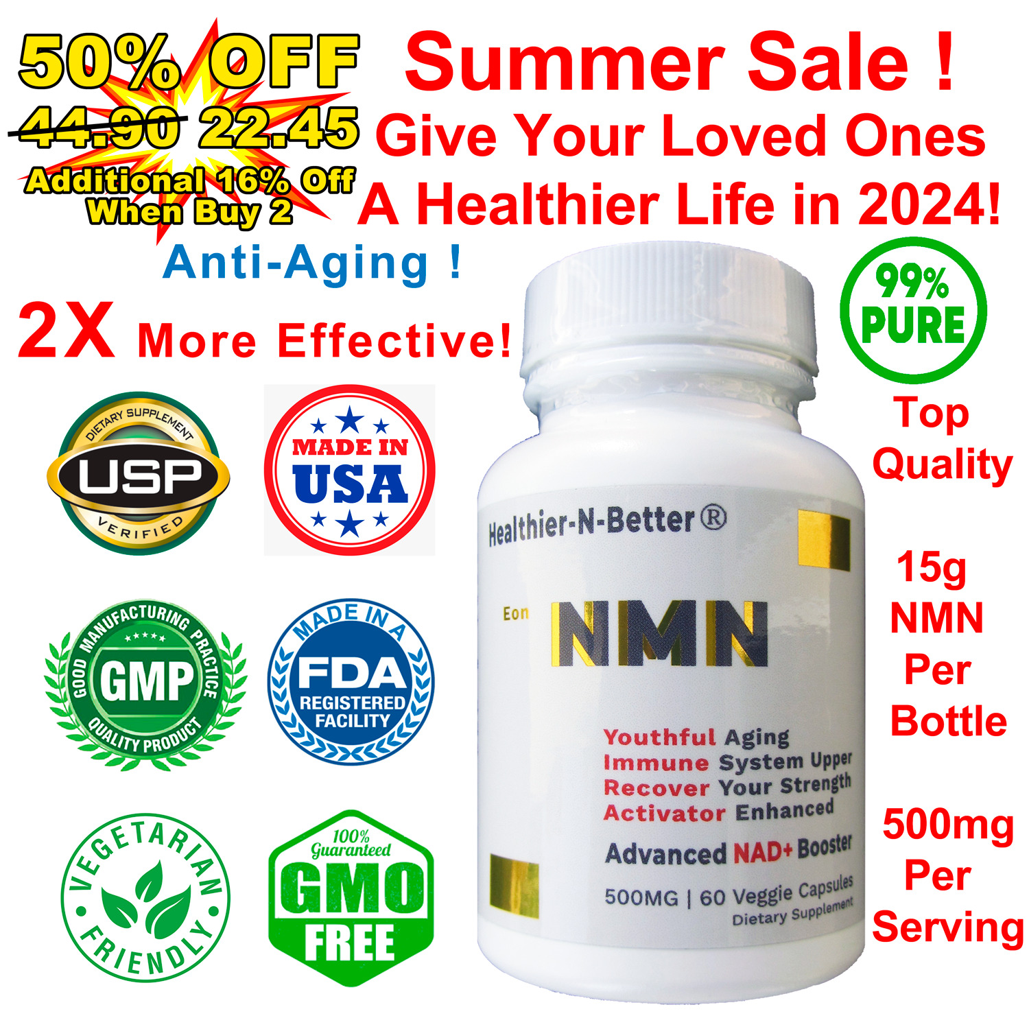 1NMN Resveratrol Anti-Aging Antioxidant Sex Sports Energy Joint Health Sleep Aid
