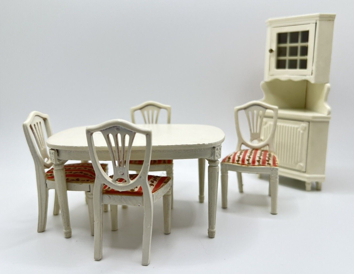 Vintage Lundby Dollhouse Dining Room Set Chairs Corner Curio China Cabinet Rose