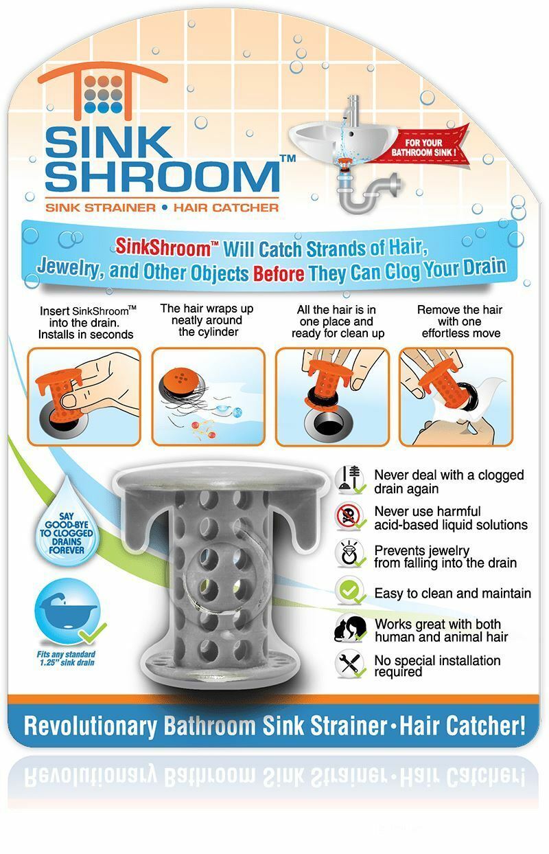 SinkShroom Gray Revolutionary Hair Catcher Drain Protector Strainer by TubShroom